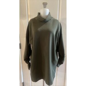 Glenda Bailey Peruvian Connection Olive Green Ruched Sleeve Turtleneck Top Small